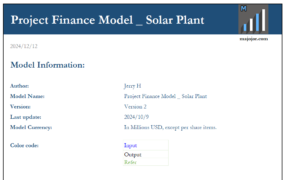 P230005【Solar Plant】-Project Finance Model(视频 + Excel)